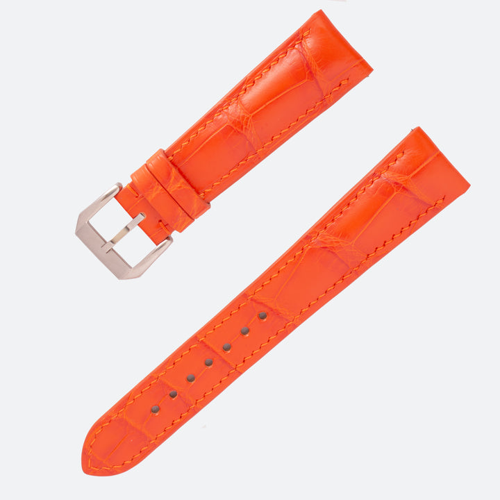 orange leather watch strap in alligator