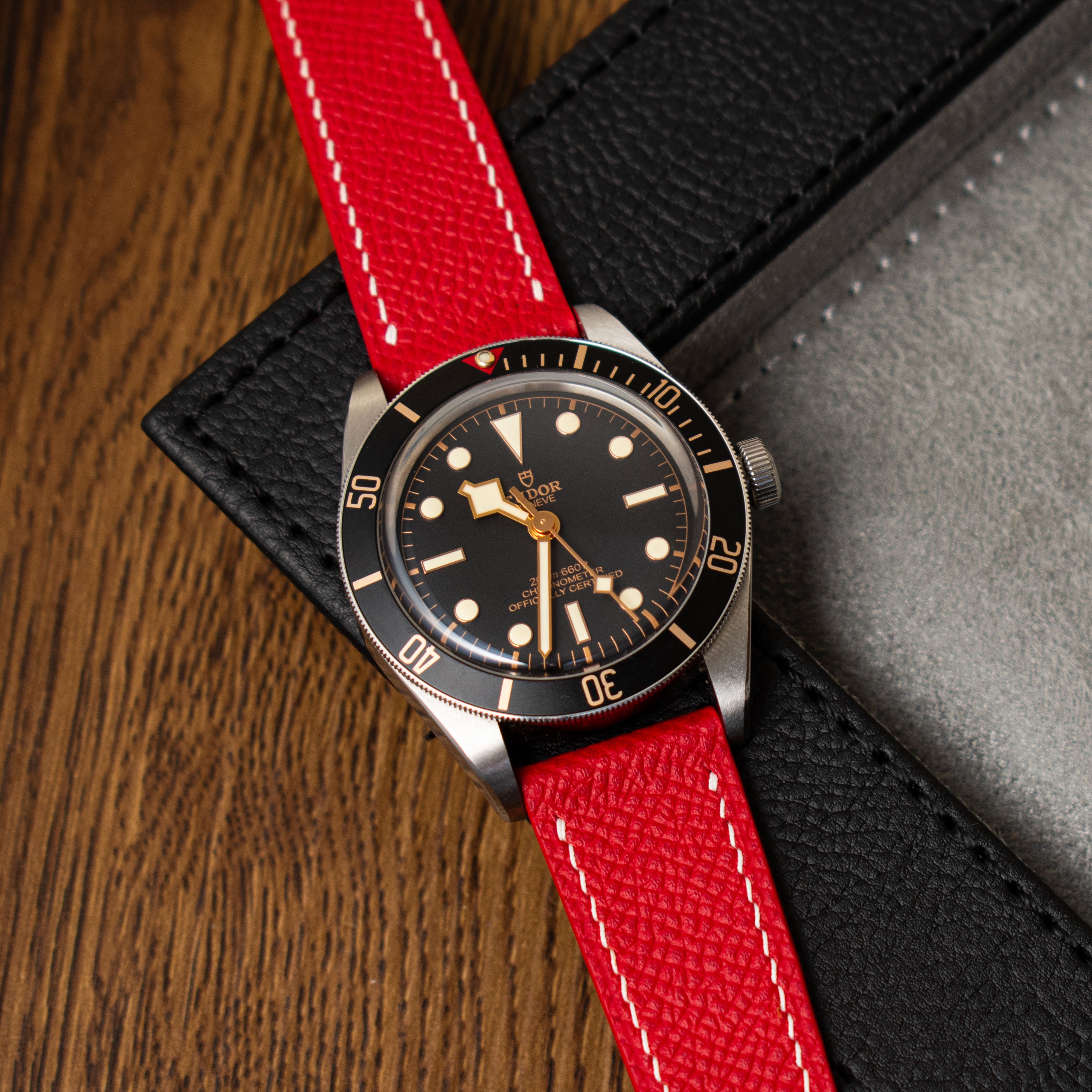 Red leather 2025 watch straps